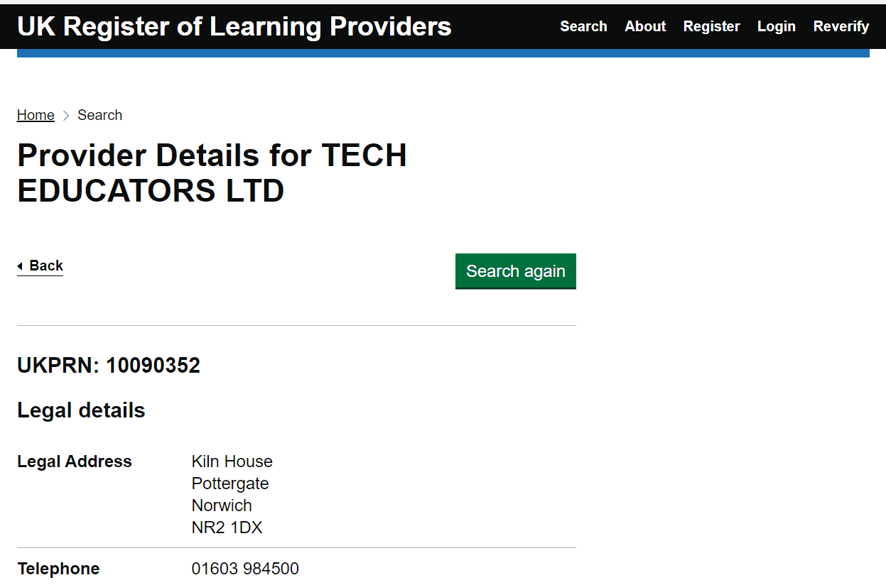 Person checking a training provider's credentials on a laptop before enrolling in a course