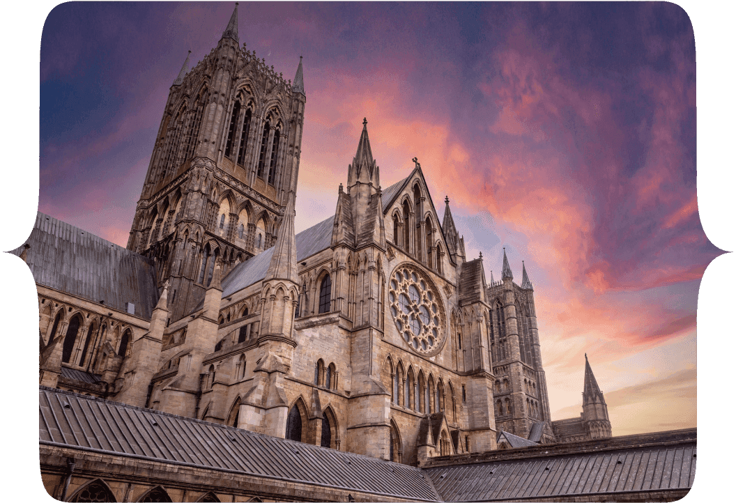 Lincoln Cathedral with a sunset catching the clouds